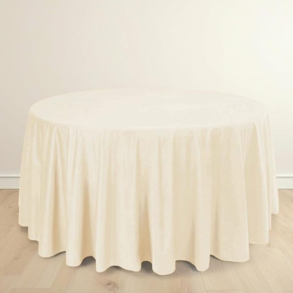 Commercial Grade Cotton & Polyester |  120″ Beige Premium Scuba Wrinkle Free Round Tablecloth, Seamless Scuba Polyester Tablecloth for 5 Foot Table With Floor-Length Drop