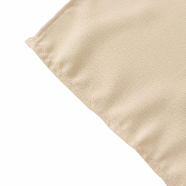 Commercial Grade Cotton & Polyester |  120″ Beige Seamless Premium Polyester Round Tablecloth – 220GSM for 5 Foot Table With Floor-Length Drop