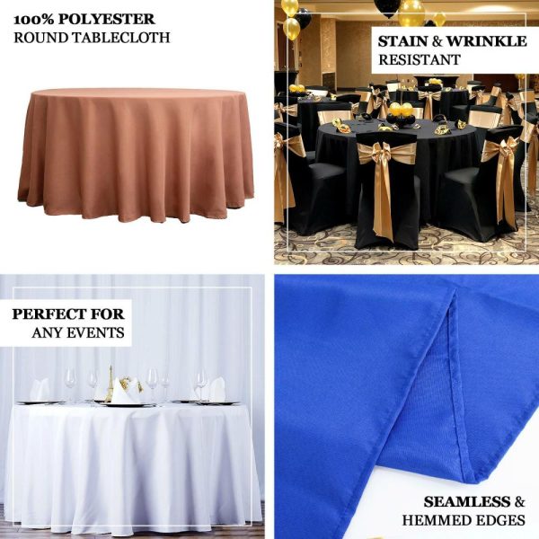 Commercial Grade Cotton & Polyester |  120″ Beige Seamless Premium Polyester Round Tablecloth – 220GSM for 5 Foot Table With Floor-Length Drop