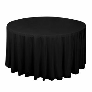 Commercial Grade Cotton & Polyester |  120″ Black Premium Scuba Wrinkle Free Round Tablecloth, Seamless Scuba Polyester Tablecloth for 5 Foot Table With Floor-Length Drop