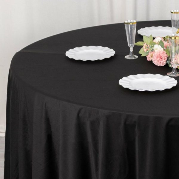 Commercial Grade Cotton & Polyester |  120″ Black Premium Scuba Wrinkle Free Round Tablecloth, Seamless Scuba Polyester Tablecloth for 5 Foot Table With Floor-Length Drop