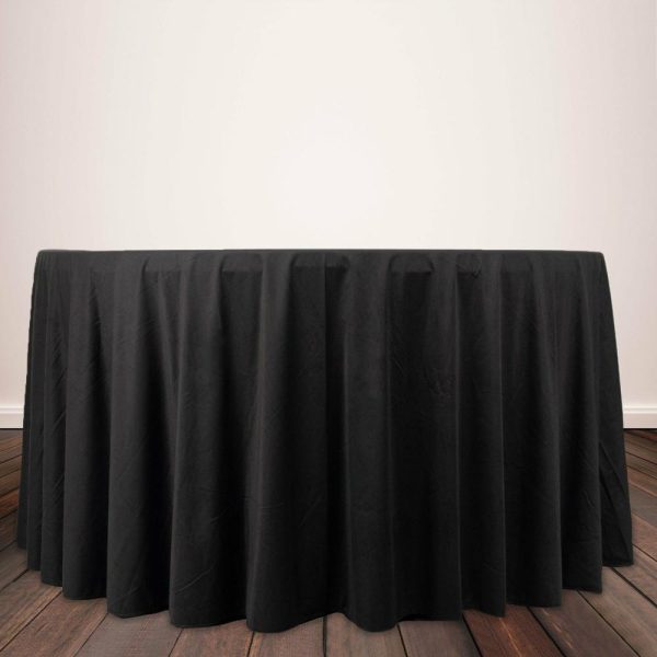 Commercial Grade Cotton & Polyester |  120″ Black Premium Scuba Wrinkle Free Round Tablecloth, Seamless Scuba Polyester Tablecloth for 5 Foot Table With Floor-Length Drop