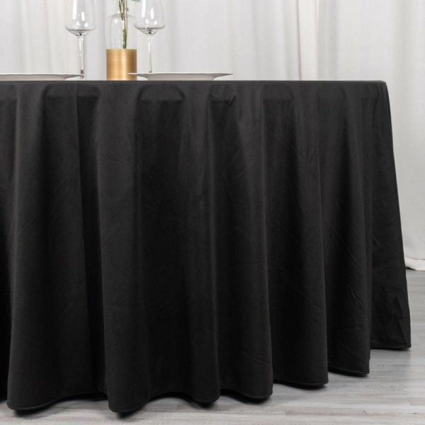 Commercial Grade Cotton & Polyester |  120″ Black Premium Scuba Wrinkle Free Round Tablecloth, Seamless Scuba Polyester Tablecloth for 5 Foot Table With Floor-Length Drop