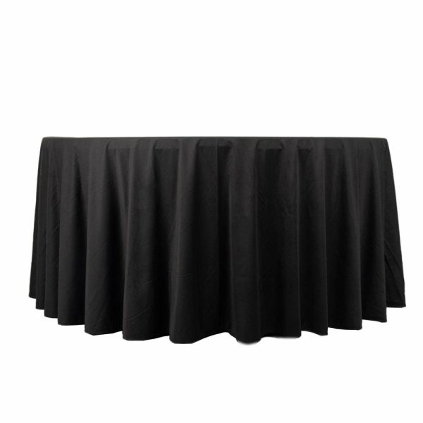 Commercial Grade Cotton & Polyester |  120″ Black Premium Scuba Wrinkle Free Round Tablecloth, Seamless Scuba Polyester Tablecloth for 5 Foot Table With Floor-Length Drop