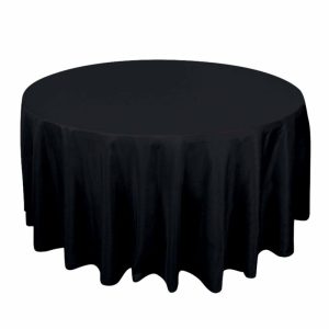 Commercial Grade Cotton & Polyester |  120″ Black Seamless Premium Polyester Round Tablecloth – 220GSM for 5 Foot Table With Floor-Length Drop