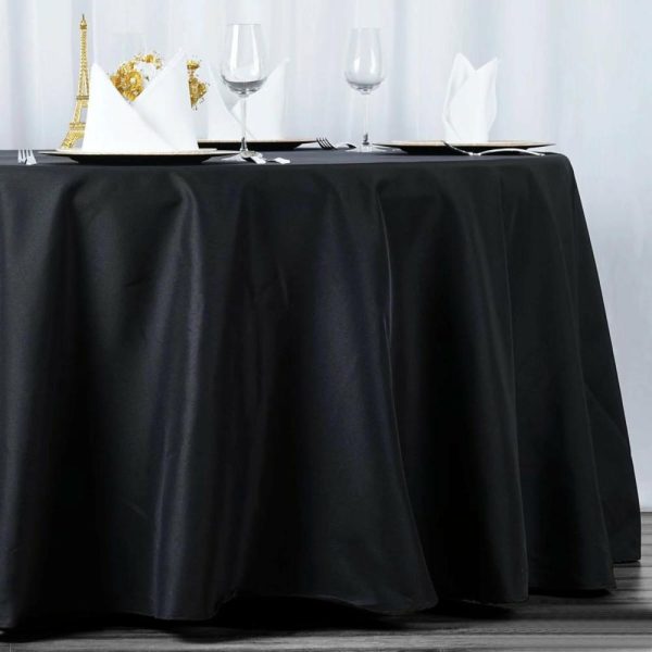 Commercial Grade Cotton & Polyester |  120″ Black Seamless Premium Polyester Round Tablecloth – 220GSM for 5 Foot Table With Floor-Length Drop