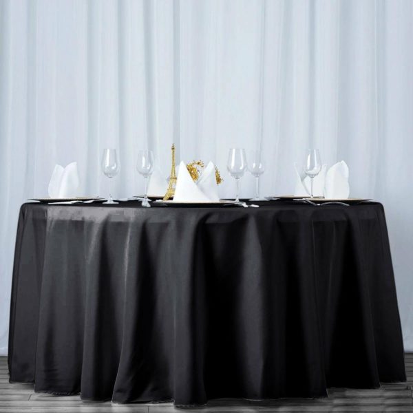 Commercial Grade Cotton & Polyester |  120″ Black Seamless Premium Polyester Round Tablecloth – 220GSM for 5 Foot Table With Floor-Length Drop