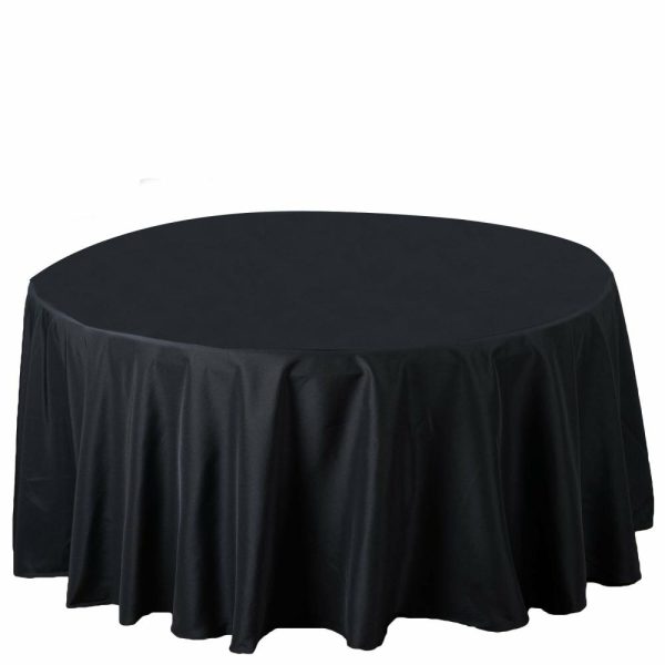 Commercial Grade Cotton & Polyester |  120″ Black Seamless Premium Polyester Round Tablecloth – 220GSM for 5 Foot Table With Floor-Length Drop