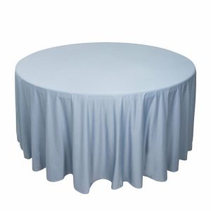 Commercial Grade Cotton & Polyester |  120″ Dusty Blue Premium Scuba Wrinkle Free Round Tablecloth, Seamless Scuba Polyester Tablecloth for 5 Foot Table With Floor-Length Drop