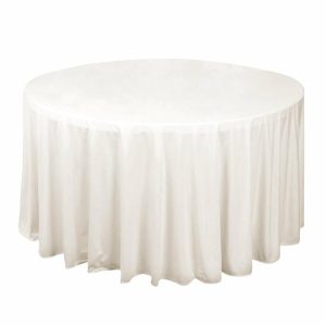 Commercial Grade Cotton & Polyester |  120″ Ivory Premium Scuba Wrinkle Free Round Tablecloth, Seamless Scuba Polyester Tablecloth for 5 Foot Table With Floor-Length Drop