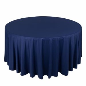 Commercial Grade Cotton & Polyester |  120″ Navy Blue Premium Scuba Wrinkle Free Round Tablecloth, Seamless Scuba Polyester Tablecloth for 5 Foot Table With Floor-Length Drop