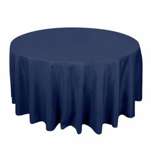 Commercial Grade Cotton & Polyester |  120″ Navy Blue Seamless Premium Polyester Round Tablecloth – 220GSM for 5 Foot Table With Floor-Length Drop