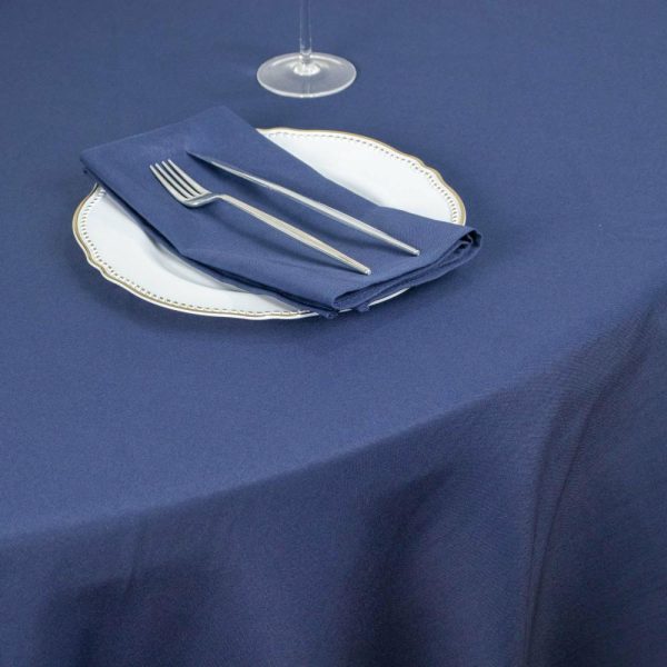 Commercial Grade Cotton & Polyester |  120″ Navy Blue Seamless Premium Polyester Round Tablecloth – 220GSM for 5 Foot Table With Floor-Length Drop