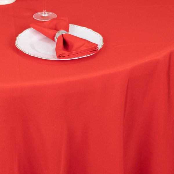 Commercial Grade Cotton & Polyester |  120″ Red Seamless Premium Polyester Round Tablecloth – 220GSM for 5 Foot Table With Floor-Length Drop