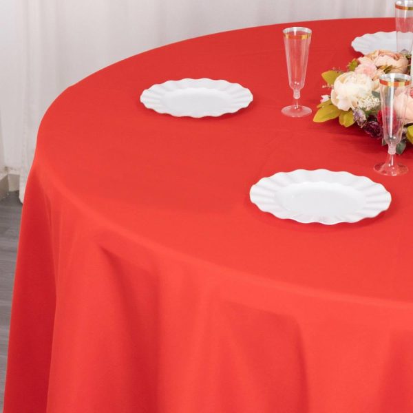 Commercial Grade Cotton & Polyester |  120″ Red Seamless Premium Polyester Round Tablecloth – 220GSM for 5 Foot Table With Floor-Length Drop