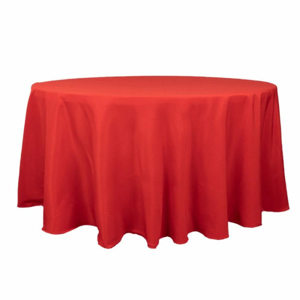 Commercial Grade Cotton & Polyester |  120″ Red Seamless Premium Polyester Round Tablecloth – 220GSM for 5 Foot Table With Floor-Length Drop