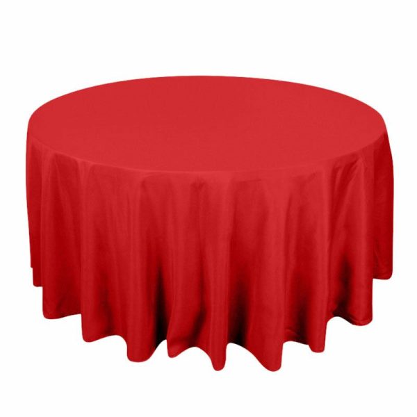 Commercial Grade Cotton & Polyester |  120″ Red Seamless Premium Polyester Round Tablecloth – 220GSM for 5 Foot Table With Floor-Length Drop