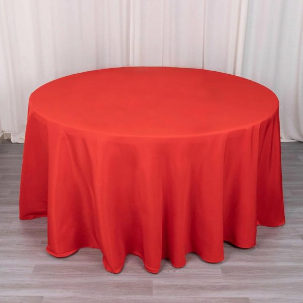 Commercial Grade Cotton & Polyester |  120″ Red Seamless Premium Polyester Round Tablecloth – 220GSM for 5 Foot Table With Floor-Length Drop