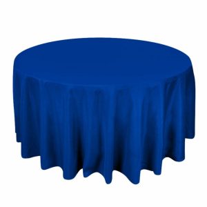 Commercial Grade Cotton & Polyester |  120″ Royal Blue Seamless Premium Polyester Round Tablecloth – 220GSM for 5 Foot Table With Floor-Length Drop