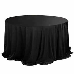 Commercial Grade Cotton & Polyester |  132″ Black Premium Scuba Wrinkle Free Round Tablecloth, Seamless Scuba Polyester Tablecloth for 6 Foot Table With Floor-Length Drop