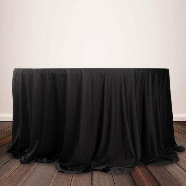 Commercial Grade Cotton & Polyester |  132″ Black Premium Scuba Wrinkle Free Round Tablecloth, Seamless Scuba Polyester Tablecloth for 6 Foot Table With Floor-Length Drop