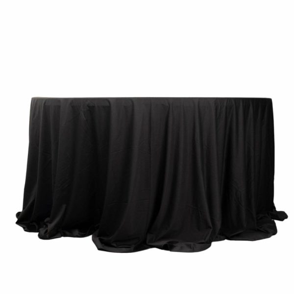 Commercial Grade Cotton & Polyester |  132″ Black Premium Scuba Wrinkle Free Round Tablecloth, Seamless Scuba Polyester Tablecloth for 6 Foot Table With Floor-Length Drop