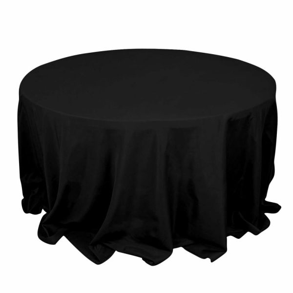 Commercial Grade Cotton & Polyester |  132″ Black Seamless Premium Polyester Round Tablecloth – 220GSM for 6 Foot Table With Floor-Length Drop