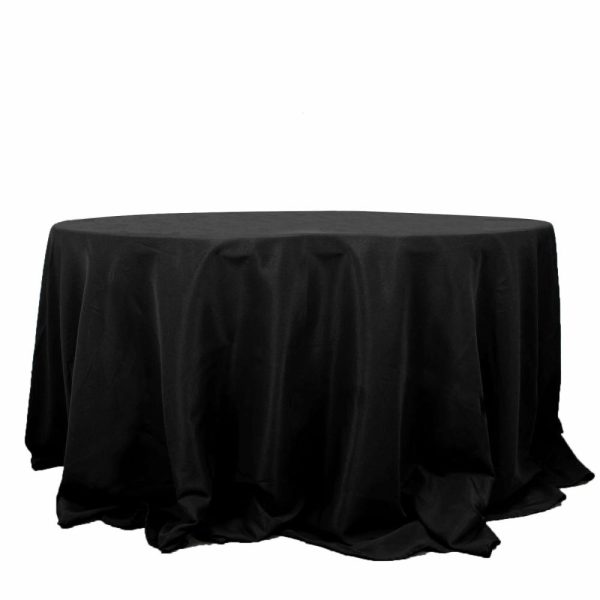 Commercial Grade Cotton & Polyester |  132″ Black Seamless Premium Polyester Round Tablecloth – 220GSM for 6 Foot Table With Floor-Length Drop