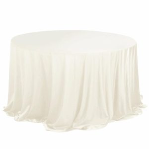 Commercial Grade Cotton & Polyester |  132″ Ivory Premium Scuba Wrinkle Free Round Tablecloth, Seamless Scuba Polyester Tablecloth for 6 Foot Table With Floor-Length Drop