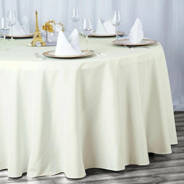 Commercial Grade Cotton & Polyester |  132″ Ivory Seamless Premium Polyester Round Tablecloth – 220GSM for 6 Foot Table With Floor-Length Drop