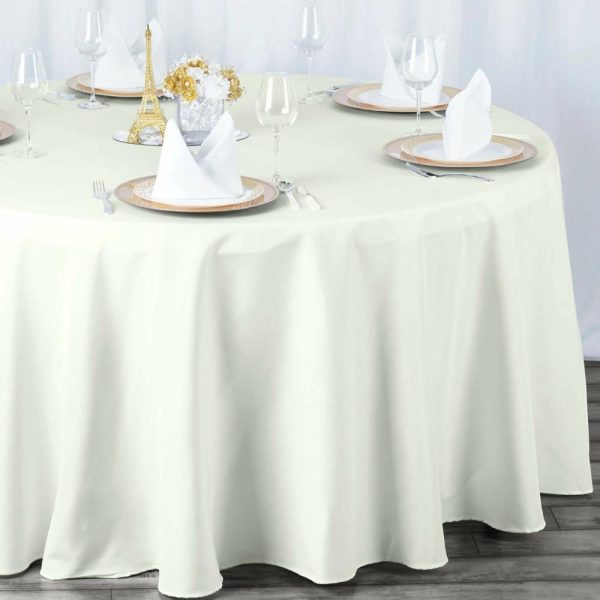 Commercial Grade Cotton & Polyester |  132″ Ivory Seamless Premium Polyester Round Tablecloth – 220GSM for 6 Foot Table With Floor-Length Drop