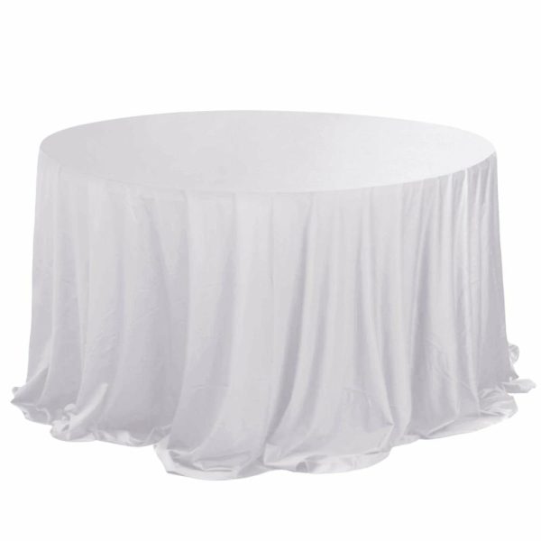 Commercial Grade Cotton & Polyester |  132″ White Premium Scuba Wrinkle Free Round Tablecloth, Seamless Scuba Polyester Tablecloth for 6 Foot Table With Floor-Length Drop