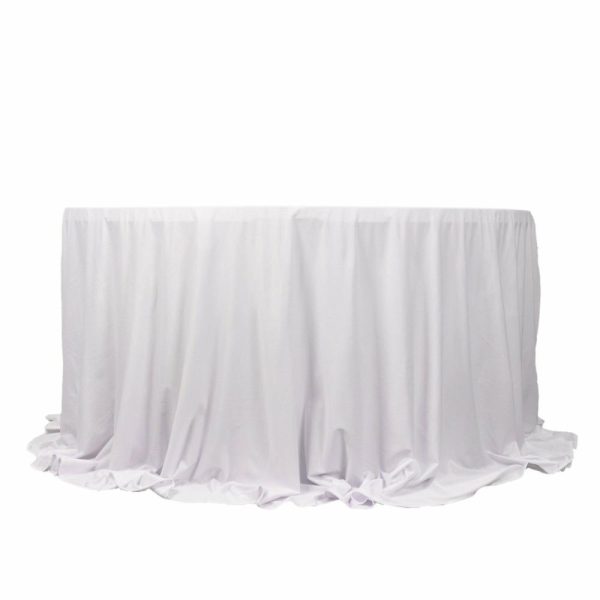 Commercial Grade Cotton & Polyester |  132″ White Premium Scuba Wrinkle Free Round Tablecloth, Seamless Scuba Polyester Tablecloth for 6 Foot Table With Floor-Length Drop