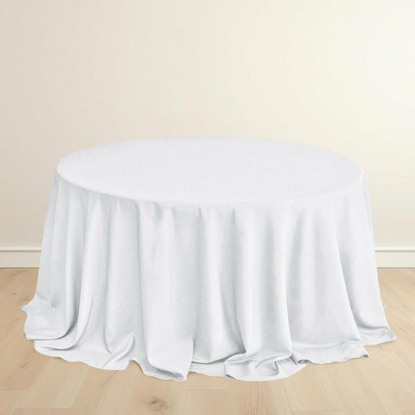 Commercial Grade Cotton & Polyester |  132″ White Premium Scuba Wrinkle Free Round Tablecloth, Seamless Scuba Polyester Tablecloth for 6 Foot Table With Floor-Length Drop