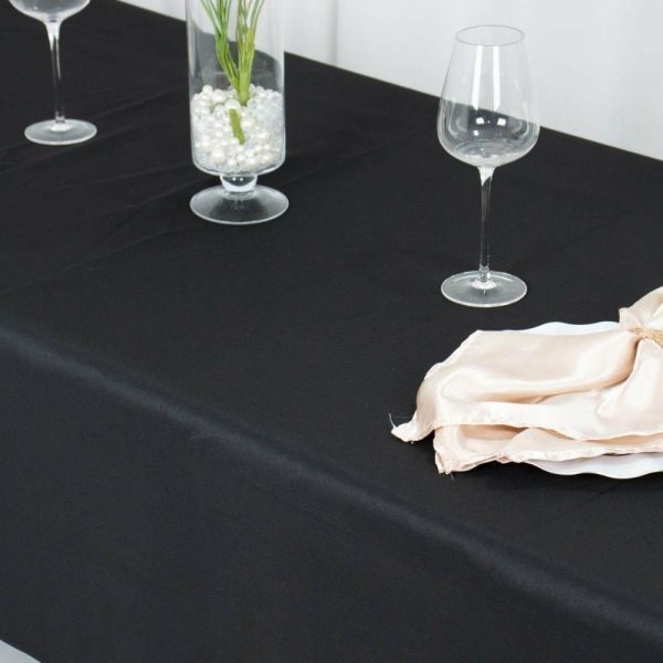 Commercial Grade Cotton & Polyester |  54″x96″ Black Seamless Premium Polyester Rectangle Tablecloth – 220GSM