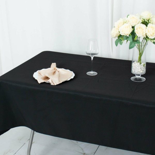 Commercial Grade Cotton & Polyester |  54″x96″ Black Seamless Premium Polyester Rectangle Tablecloth – 220GSM