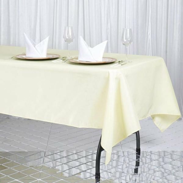 Commercial Grade Cotton & Polyester |  60″x102″ Ivory Seamless Premium Polyester Rectangular Tablecloth – 220GSM