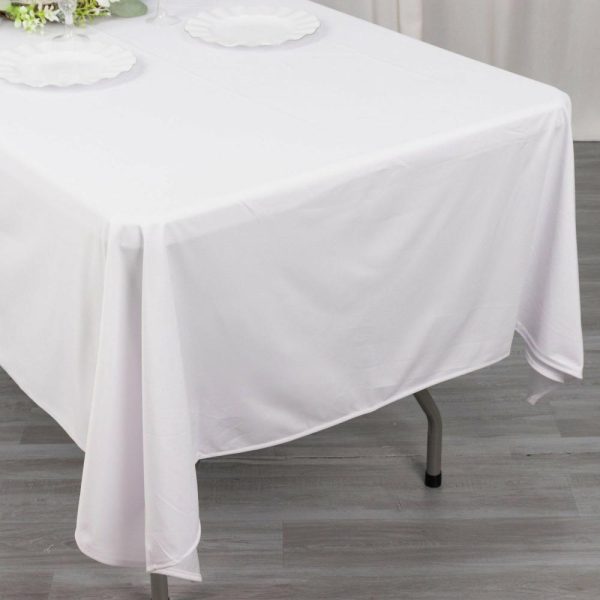 Commercial Grade Cotton & Polyester |  60″x102″ White Premium Scuba Wrinkle Free Rectangular Tablecloth, Seamless Scuba Polyester Tablecloth