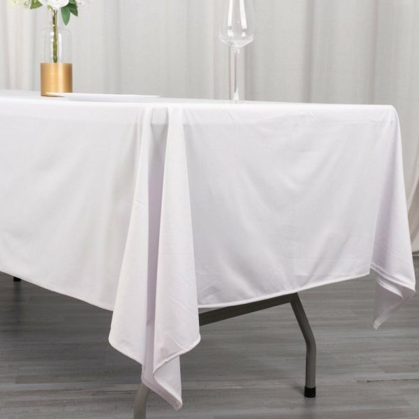 Commercial Grade Cotton & Polyester |  60″x102″ White Premium Scuba Wrinkle Free Rectangular Tablecloth, Seamless Scuba Polyester Tablecloth