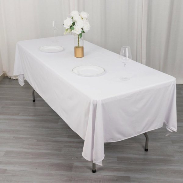 Commercial Grade Cotton & Polyester |  60″x102″ White Premium Scuba Wrinkle Free Rectangular Tablecloth, Seamless Scuba Polyester Tablecloth