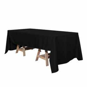 Commercial Grade Cotton & Polyester |  60″x126″ Black Seamless Premium Polyester Rectangular Tablecloth – 220GSM