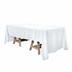 Commercial Grade Cotton & Polyester |  60″x126″ White Seamless Premium Polyester Rectangular Tablecloth – 220GSM