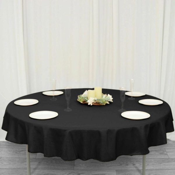 Commercial Grade Cotton & Polyester |  70″ Black Seamless Premium Polyester Round Tablecloth – 220GSM