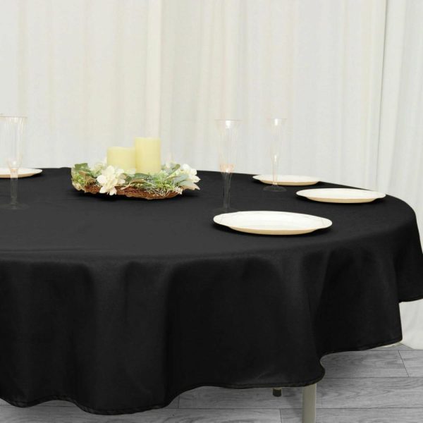 Commercial Grade Cotton & Polyester |  70″ Black Seamless Premium Polyester Round Tablecloth – 220GSM