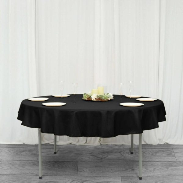 Commercial Grade Cotton & Polyester |  70″ Black Seamless Premium Polyester Round Tablecloth – 220GSM