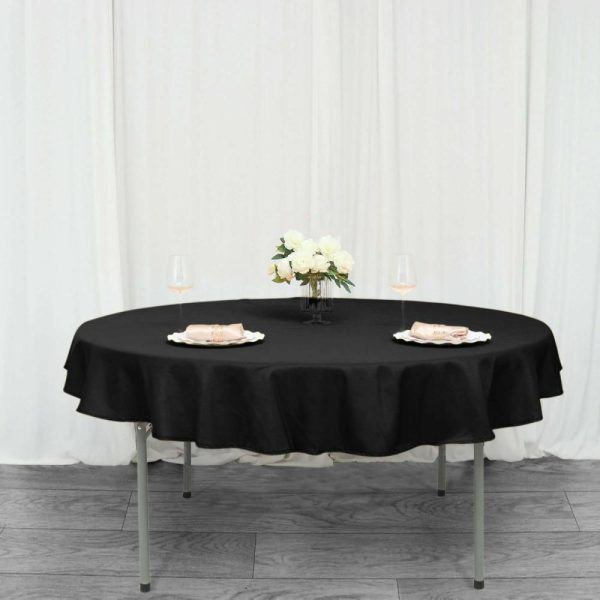 Commercial Grade Cotton & Polyester |  70″ Black Seamless Premium Polyester Round Tablecloth – 220GSM