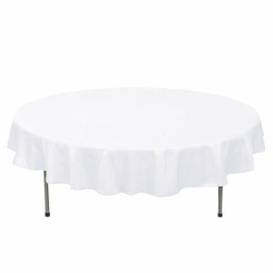 Commercial Grade Cotton & Polyester |  70″ White Seamless Premium Polyester Round Tablecloth – 220GSM