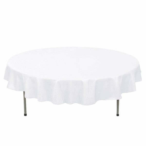 Commercial Grade Cotton & Polyester |  70″ White Seamless Premium Polyester Round Tablecloth – 220GSM