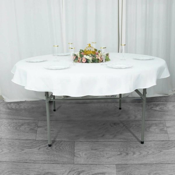 Commercial Grade Cotton & Polyester |  70″ White Seamless Premium Polyester Round Tablecloth – 220GSM