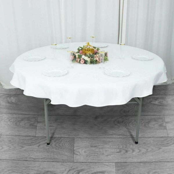 Commercial Grade Cotton & Polyester |  70″ White Seamless Premium Polyester Round Tablecloth – 220GSM